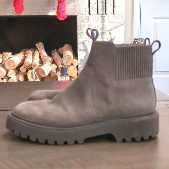 Madewell Calvin Lug Commuter Nubuk Coastal Granite Gray Leather Ankle Boots Sz 8 - Picture 4 of 13